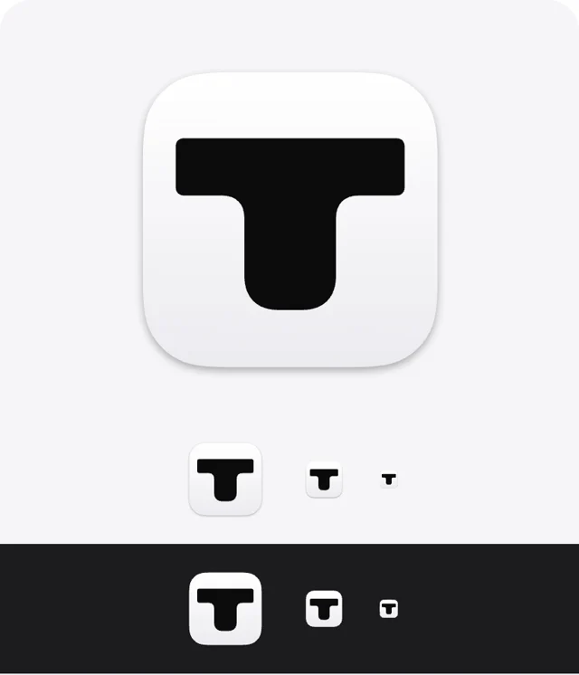 Tilora icon direction, B · The same T, light: The same idea on a light body.
