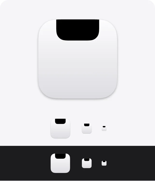 Tilora icon direction, D · Screen and notch: A light screen with a black notch.