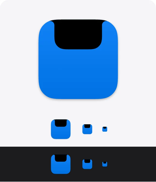 Tilora icon direction, E · The notch, opened: The open notch’s outline on one colour.
